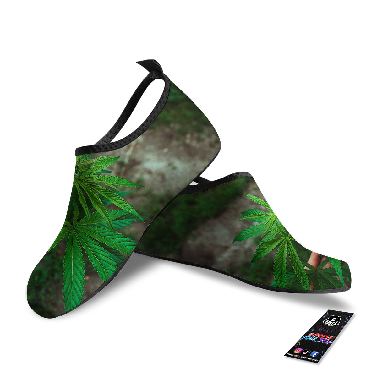 Cannabis Leaf Forest Green Print Water Shoes-grizzshop