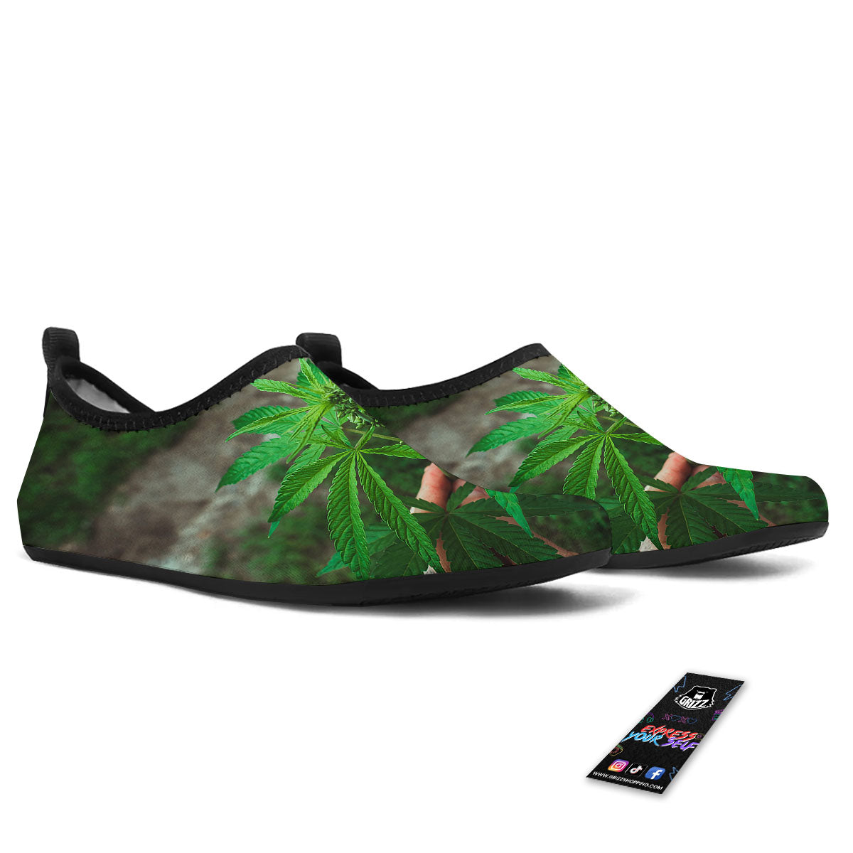Cannabis Leaf Forest Green Print Water Shoes-grizzshop