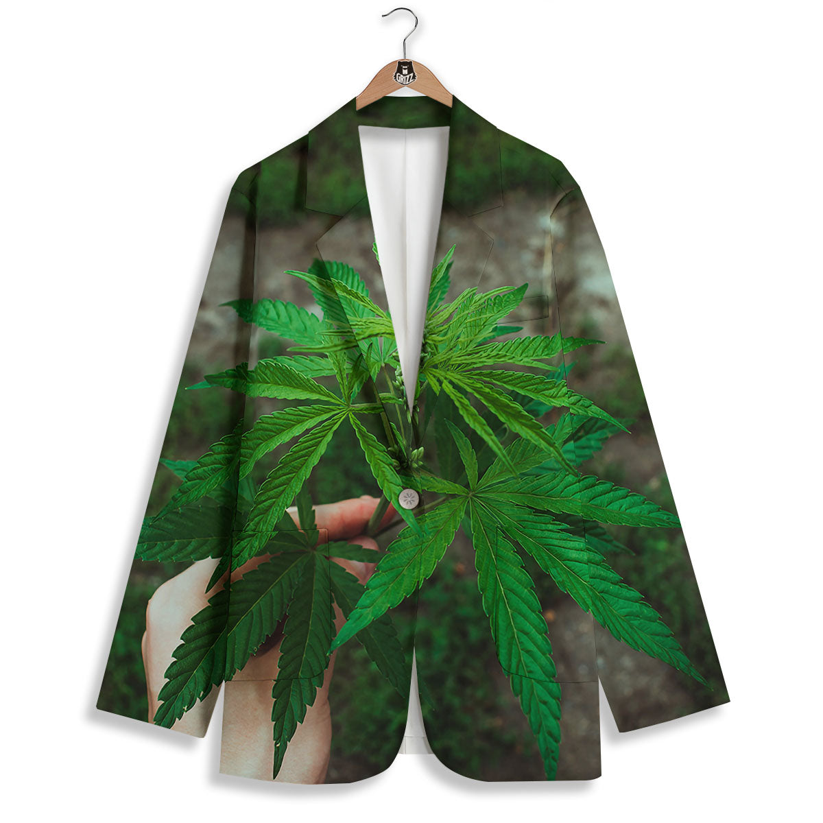 Cannabis Leaf Forest Green Print Women's Blazer-grizzshop