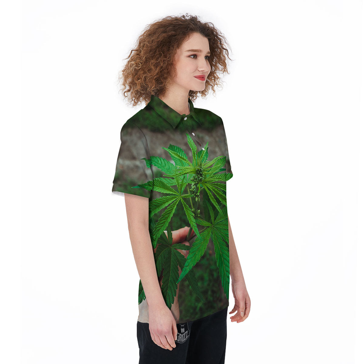 Cannabis Leaf Forest Green Print Women's Golf Shirts-grizzshop