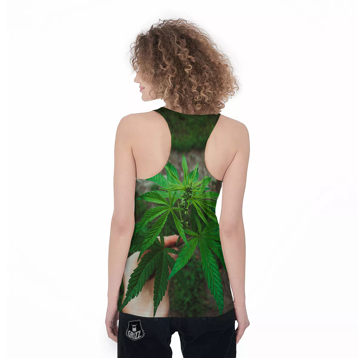 Cannabis Leaf Forest Green Print Women's Racerback Tank Top-grizzshop