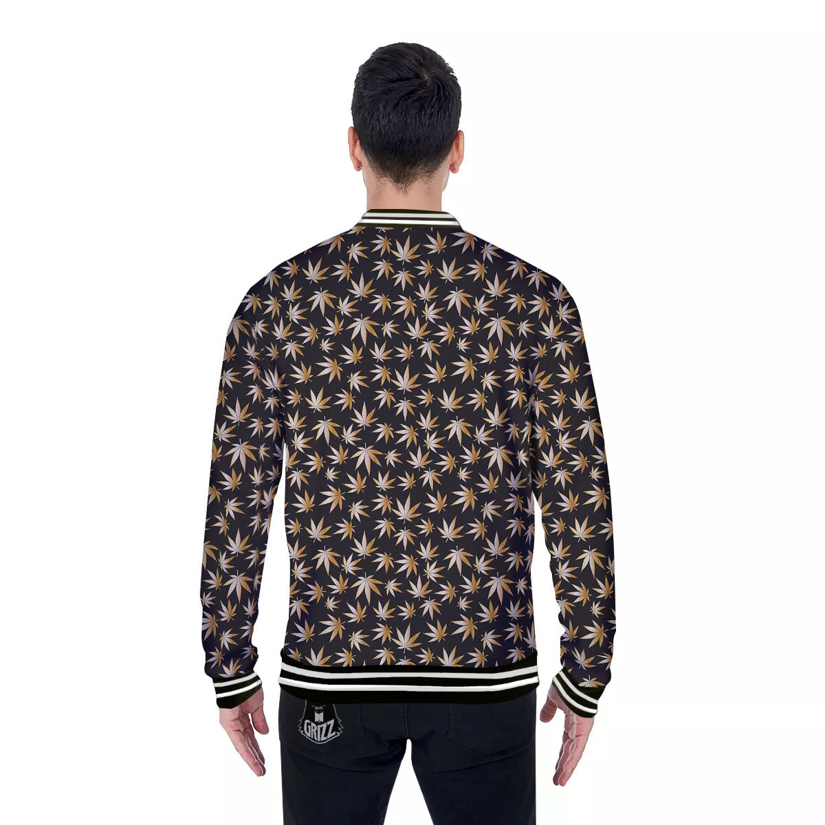 Cannabis Leaf Gold Print Pattern Baseball Jacket-grizzshop