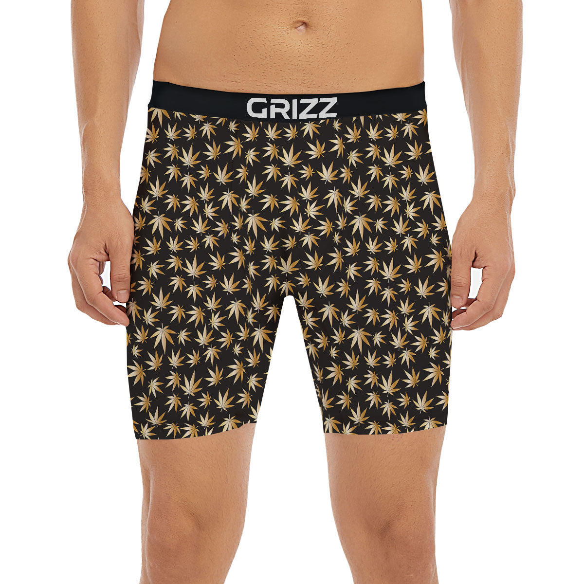 Cannabis Leaf Gold Print Pattern Boxer Briefs-grizzshop