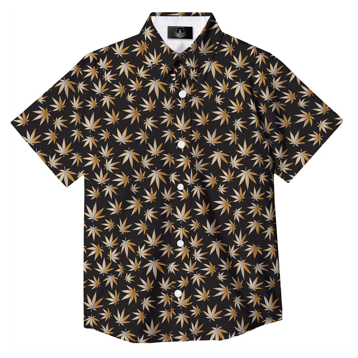 Cannabis Leaf Gold Print Pattern Button Up Shirt-grizzshop