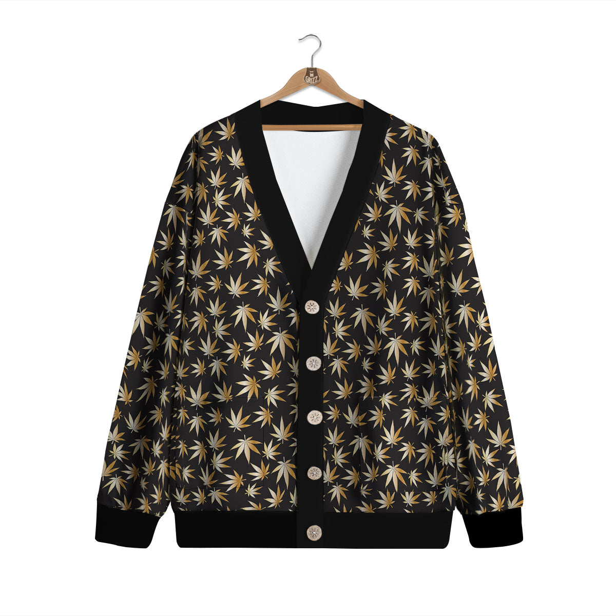 Cannabis Leaf Gold Print Pattern Cardigan-grizzshop