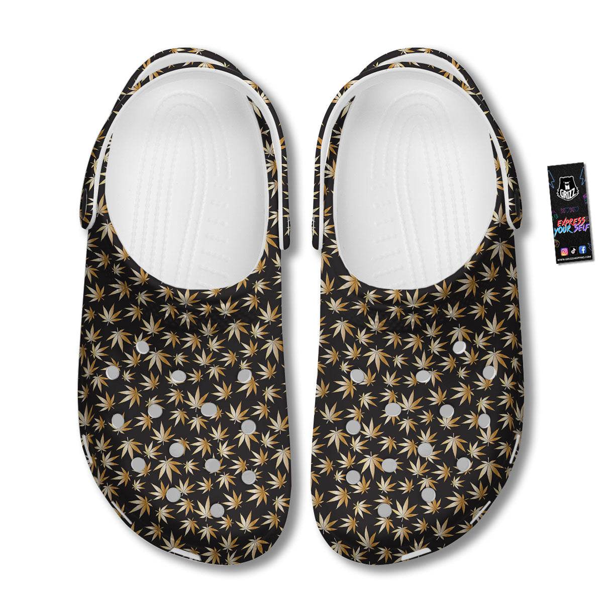 Cannabis Leaf Gold Print Pattern Clog-grizzshop
