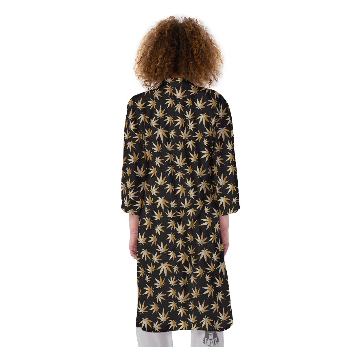 Cannabis Leaf Gold Print Pattern Kimono-grizzshop