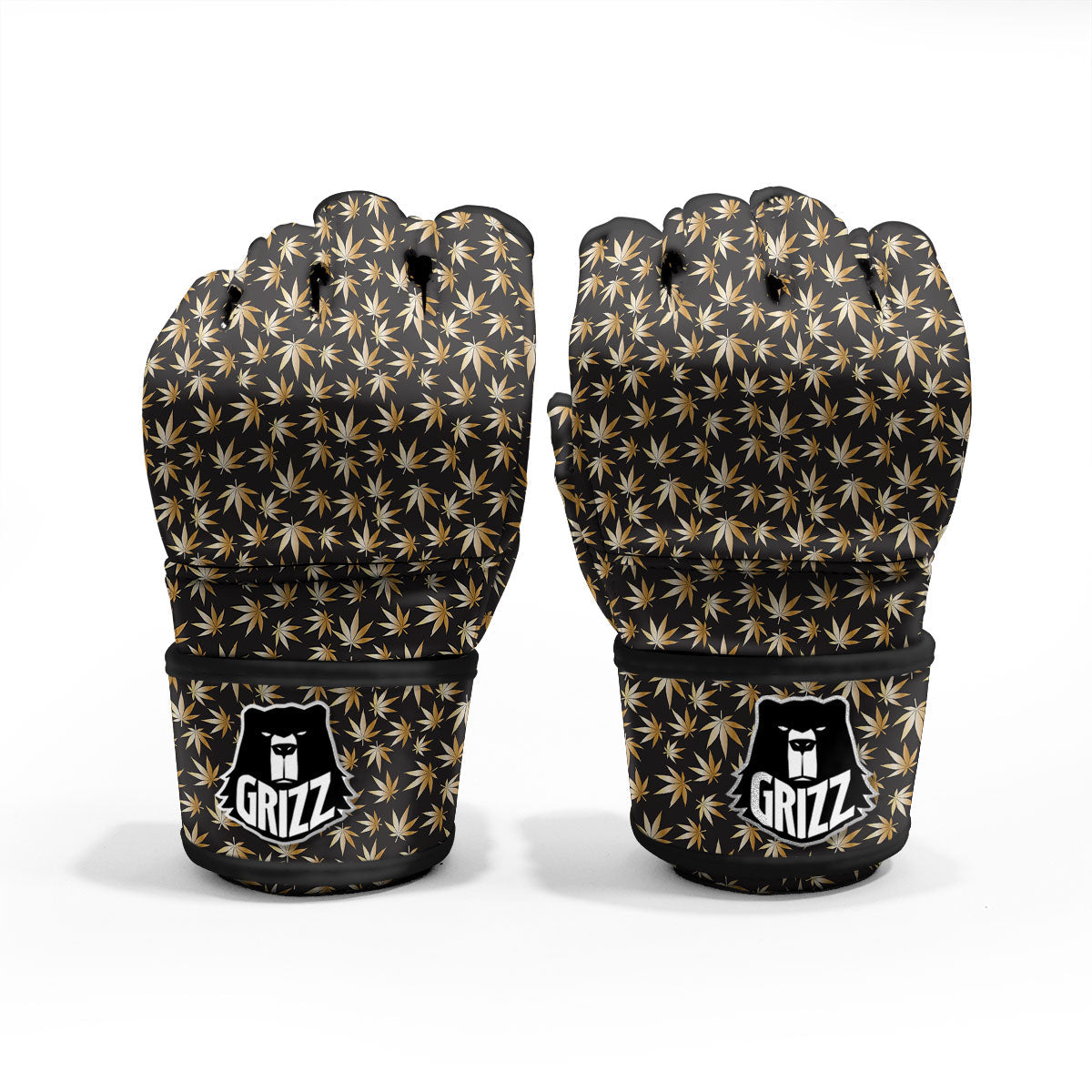 Cannabis Leaf Gold Print Pattern MMA Gloves-grizzshop