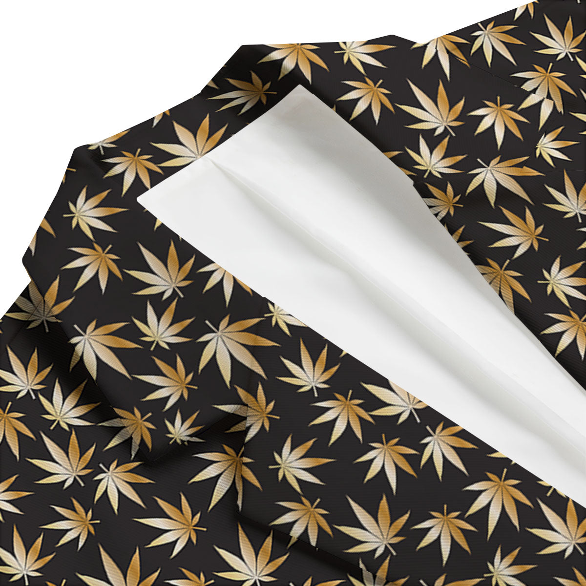 Cannabis Leaf Gold Print Pattern Men's Blazer-grizzshop
