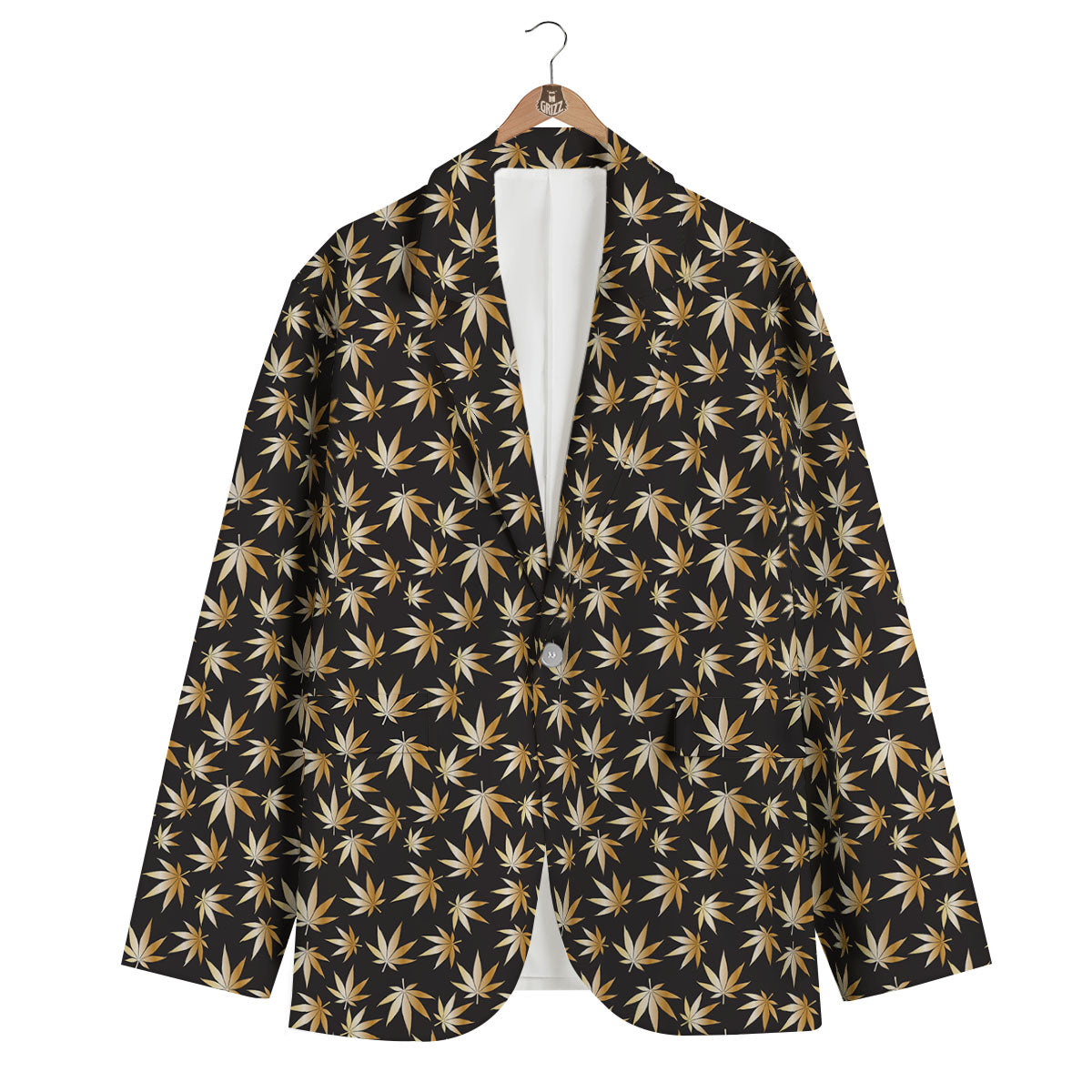 Cannabis Leaf Gold Print Pattern Men's Blazer-grizzshop