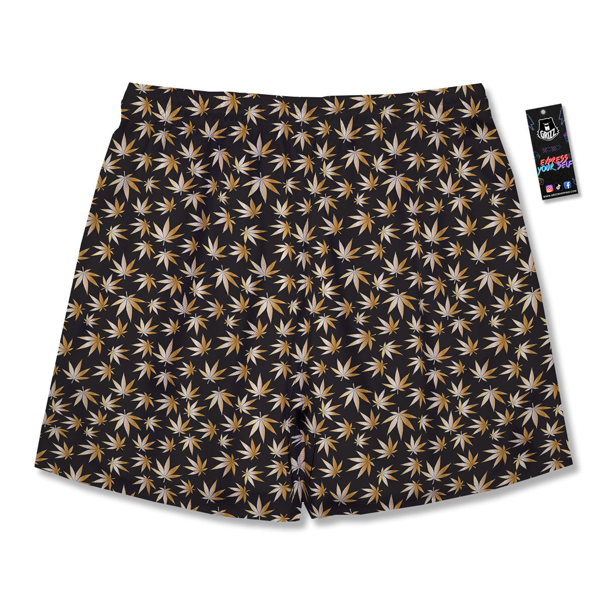 Cannabis Leaf Gold Print Pattern Men's Running Shorts-grizzshop