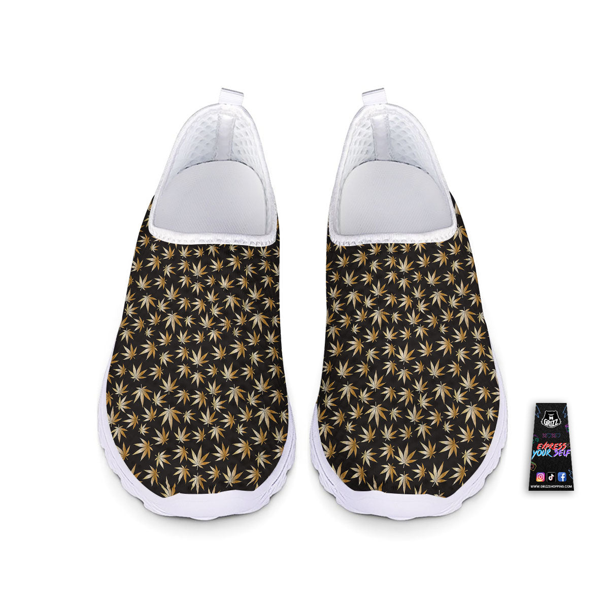 Cannabis Leaf Gold Print Pattern Nurse Shoes-grizzshop