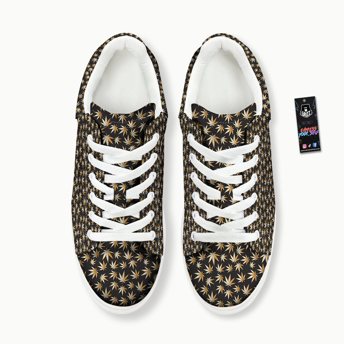 Cannabis Leaf Gold Print Pattern Platform Shoes-grizzshop