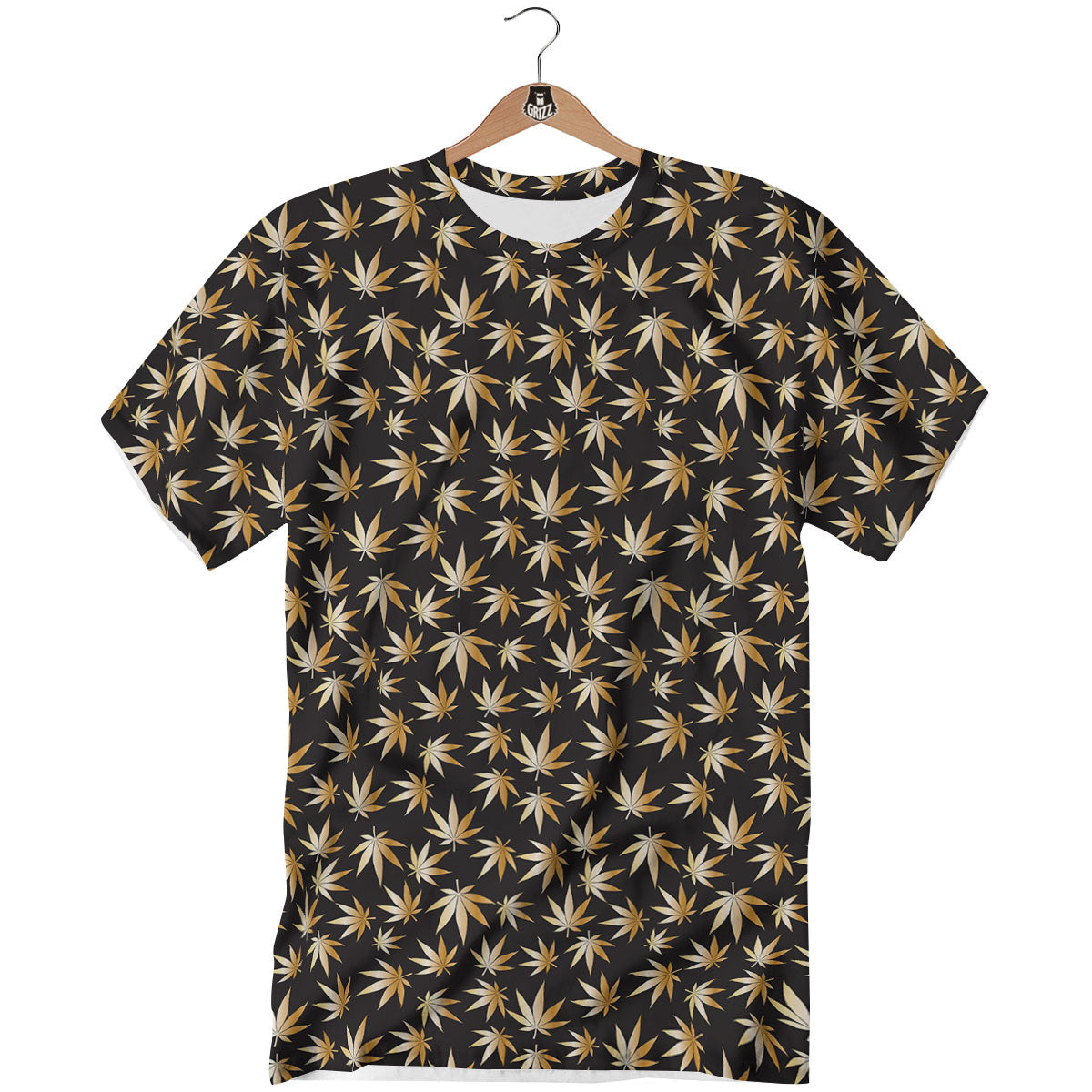 Cannabis Leaf Gold Print Pattern T-Shirt-grizzshop