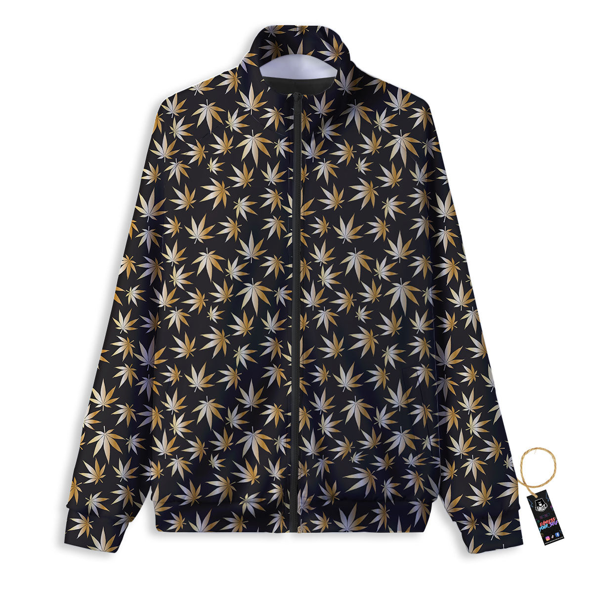 Cannabis Leaf Gold Print Pattern Track Jacket-grizzshop