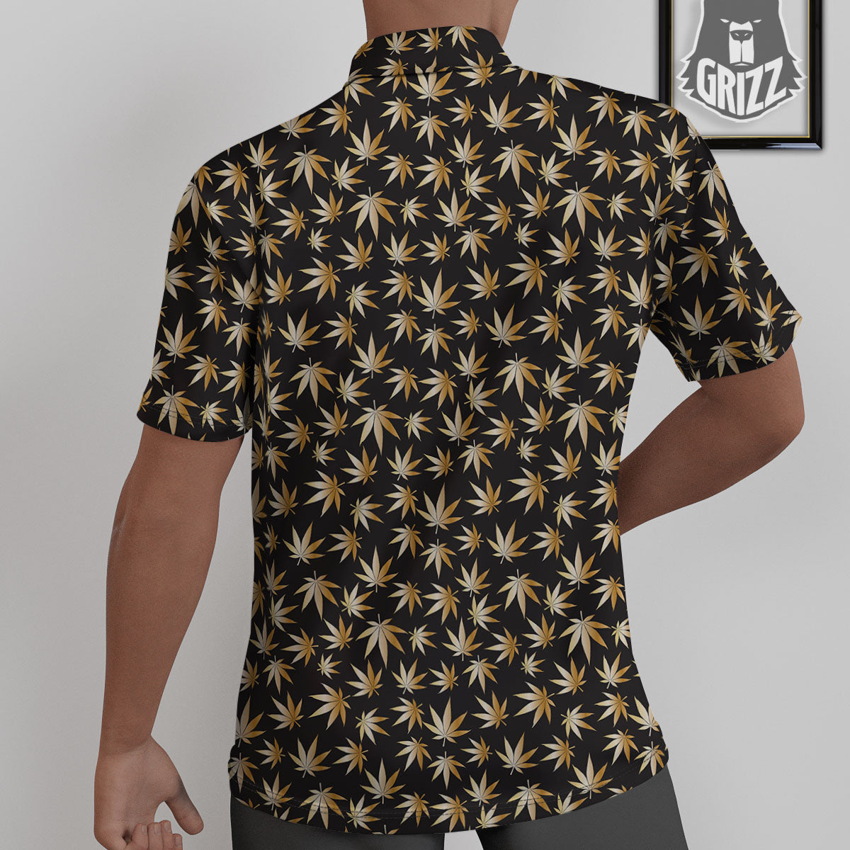 Cannabis Leaf Gold Print Pattern Untucked Shirts-grizzshop
