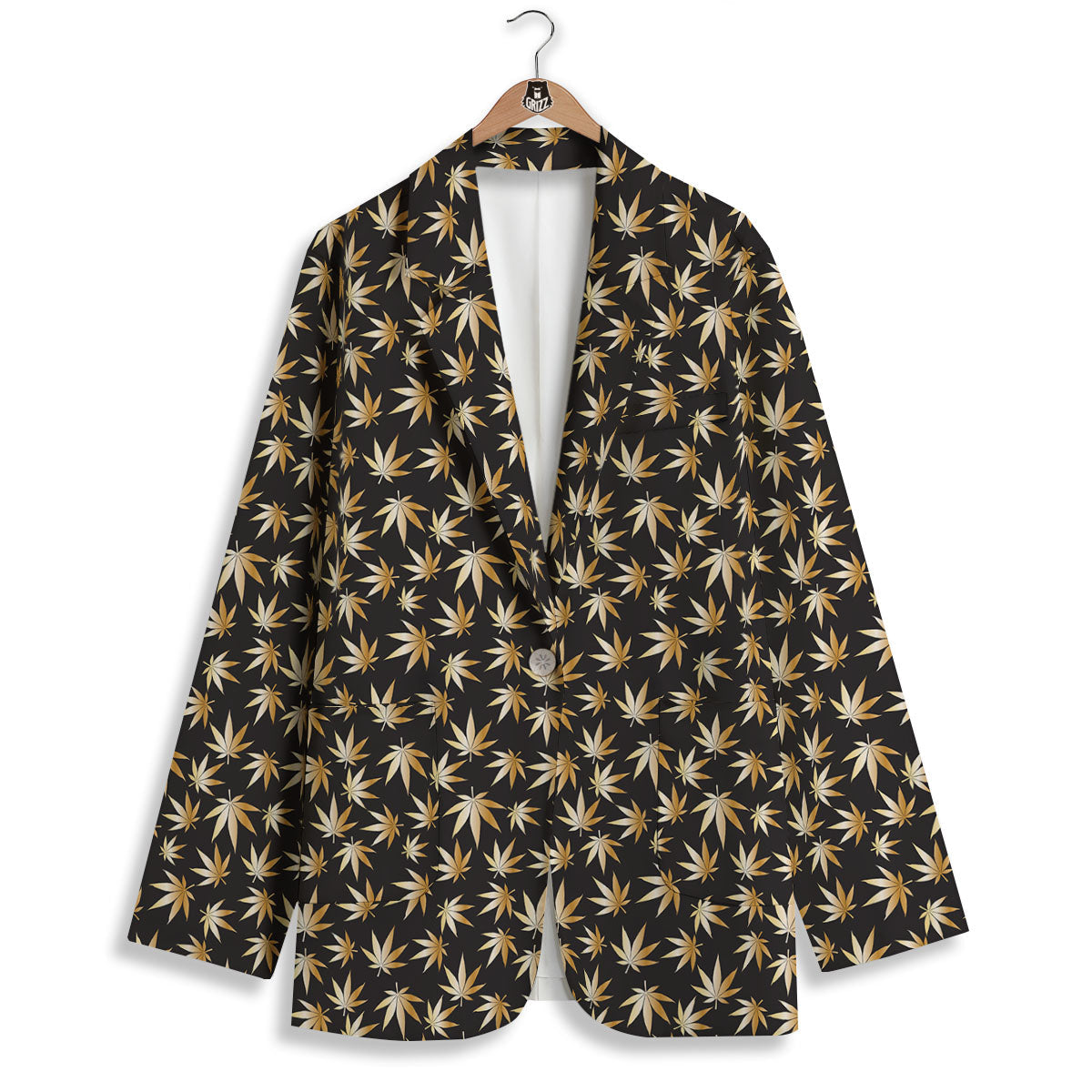 Cannabis Leaf Gold Print Pattern Women's Blazer-grizzshop