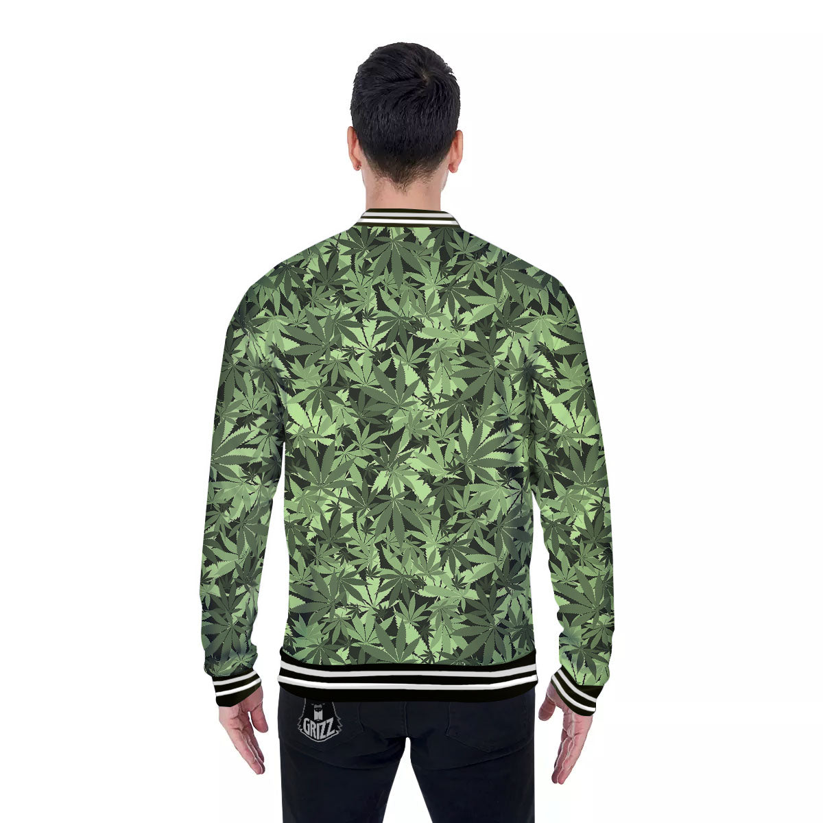Cannabis Leaf Green Print Pattern Baseball Jacket-grizzshop