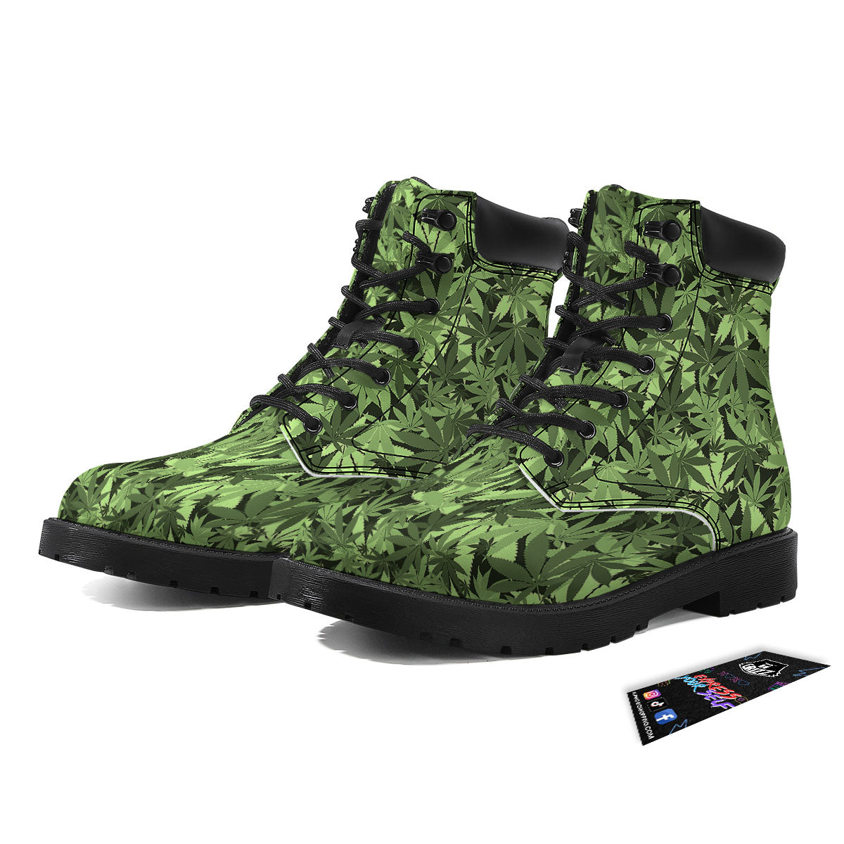 Cannabis Leaf Green Print Pattern Boots-grizzshop