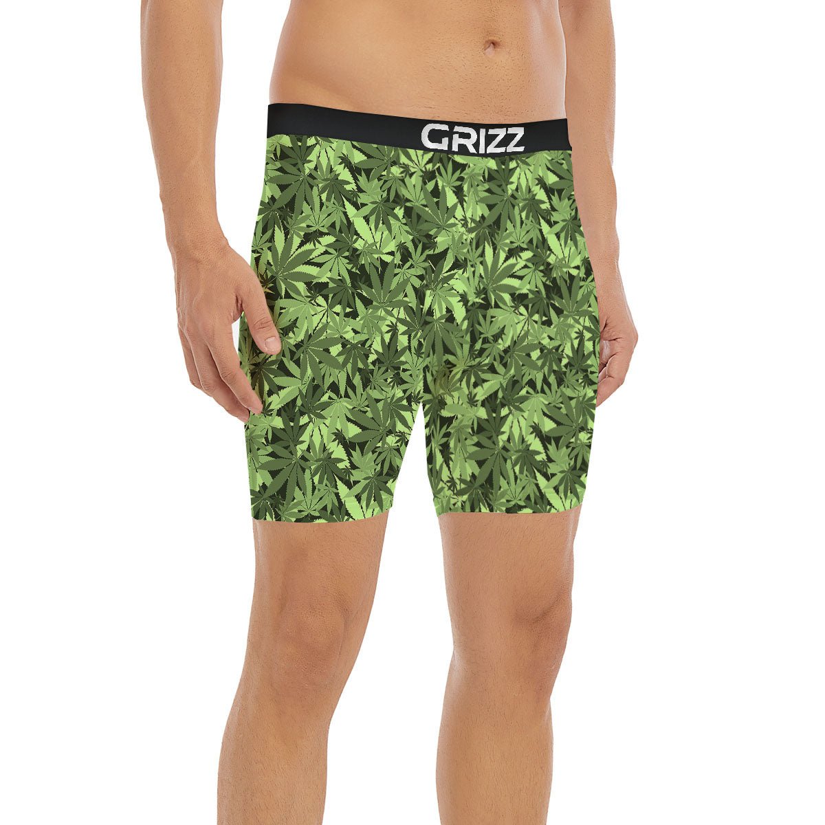 Cannabis Leaf Green Print Pattern Boxer Briefs-grizzshop