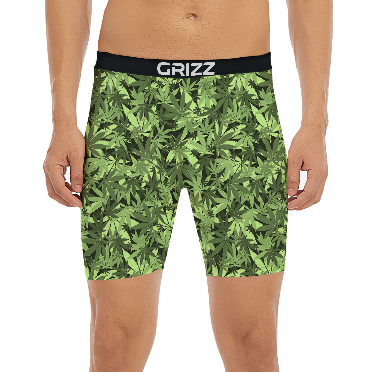 Cannabis Leaf Green Print Pattern Boxer Briefs-grizzshop