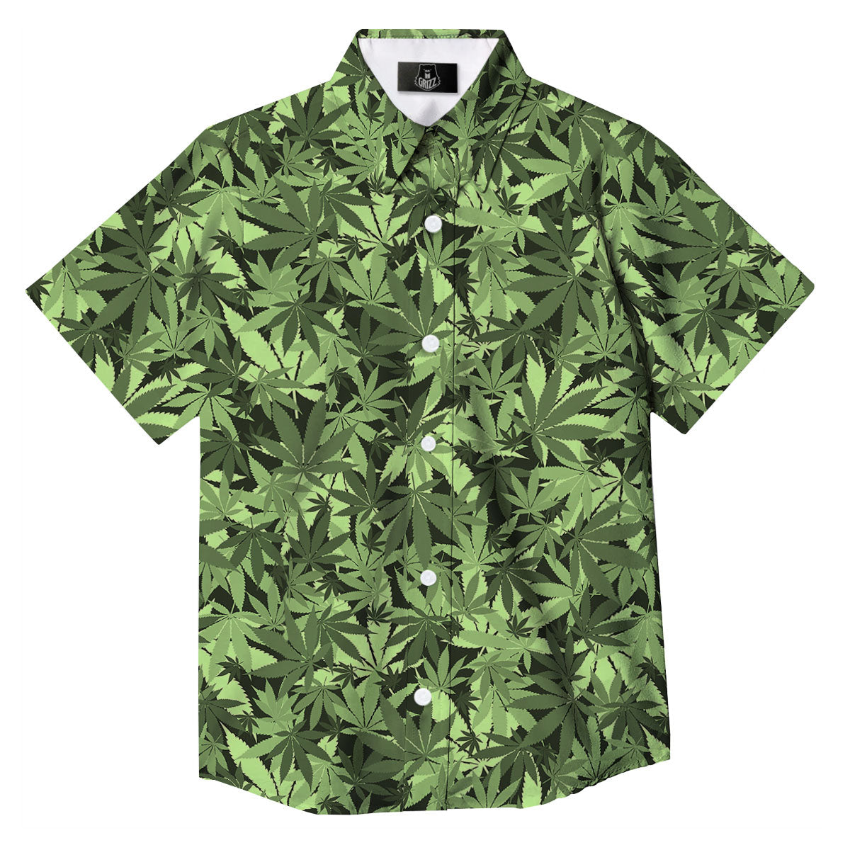 Cannabis Leaf Green Print Pattern Button Up Shirt-grizzshop