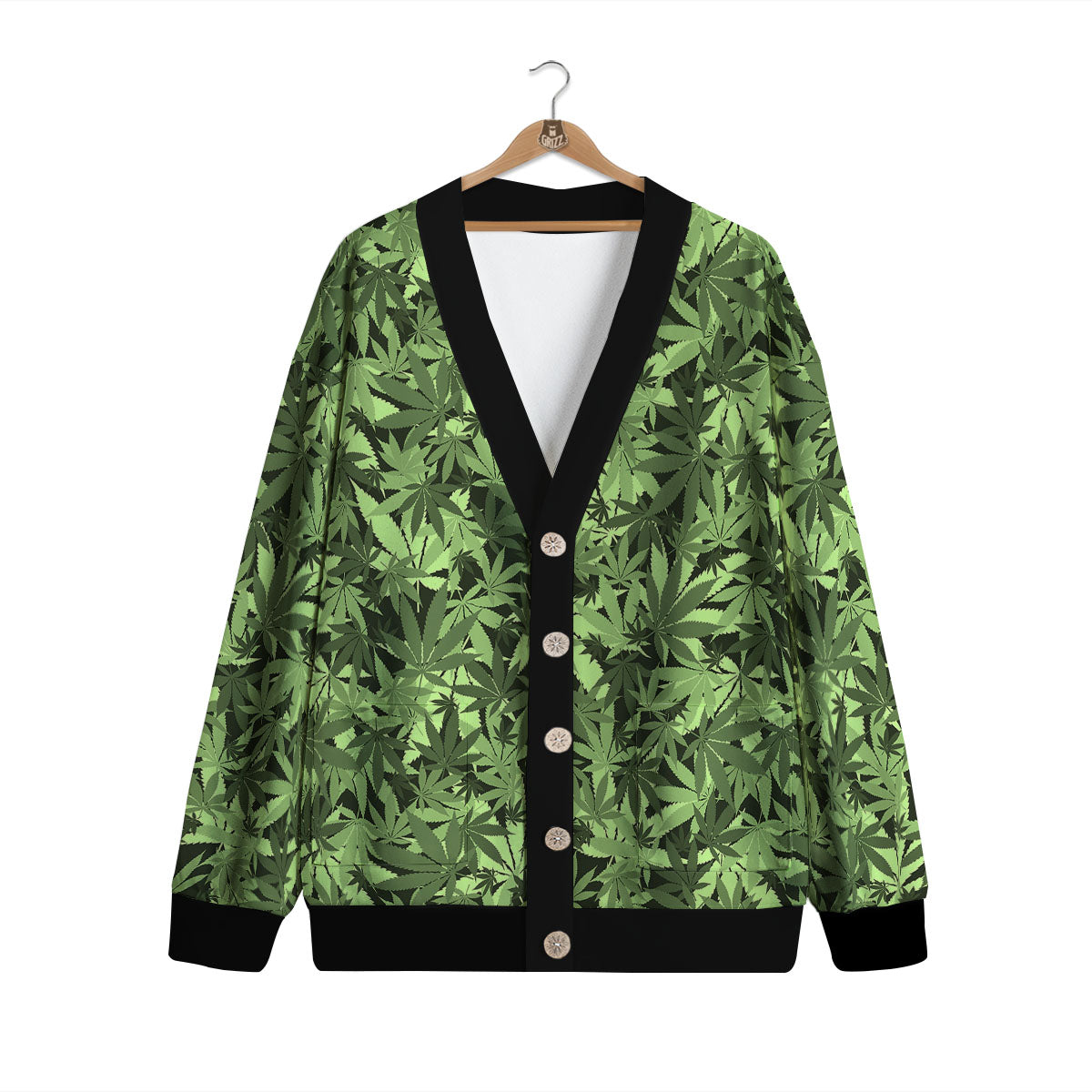 Cannabis Leaf Green Print Pattern Cardigan-grizzshop