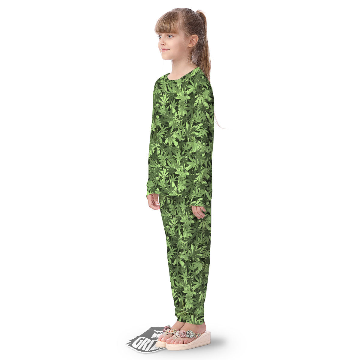 Cannabis Leaf Green Print Pattern Kid's Pajamas-grizzshop