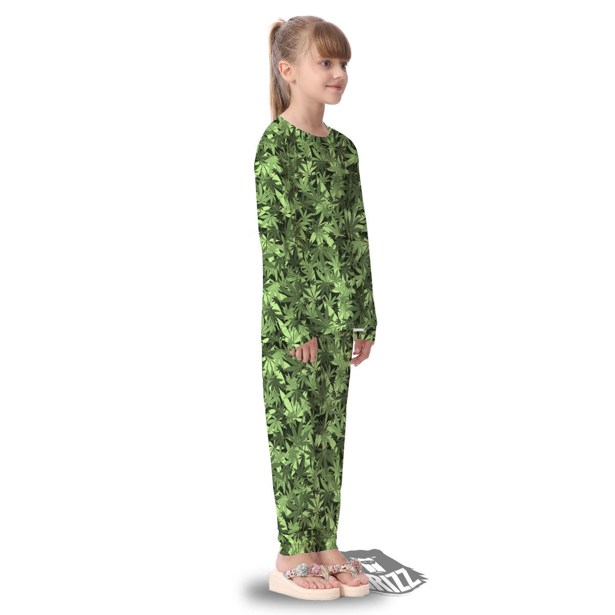 Cannabis Leaf Green Print Pattern Kid's Pajamas-grizzshop