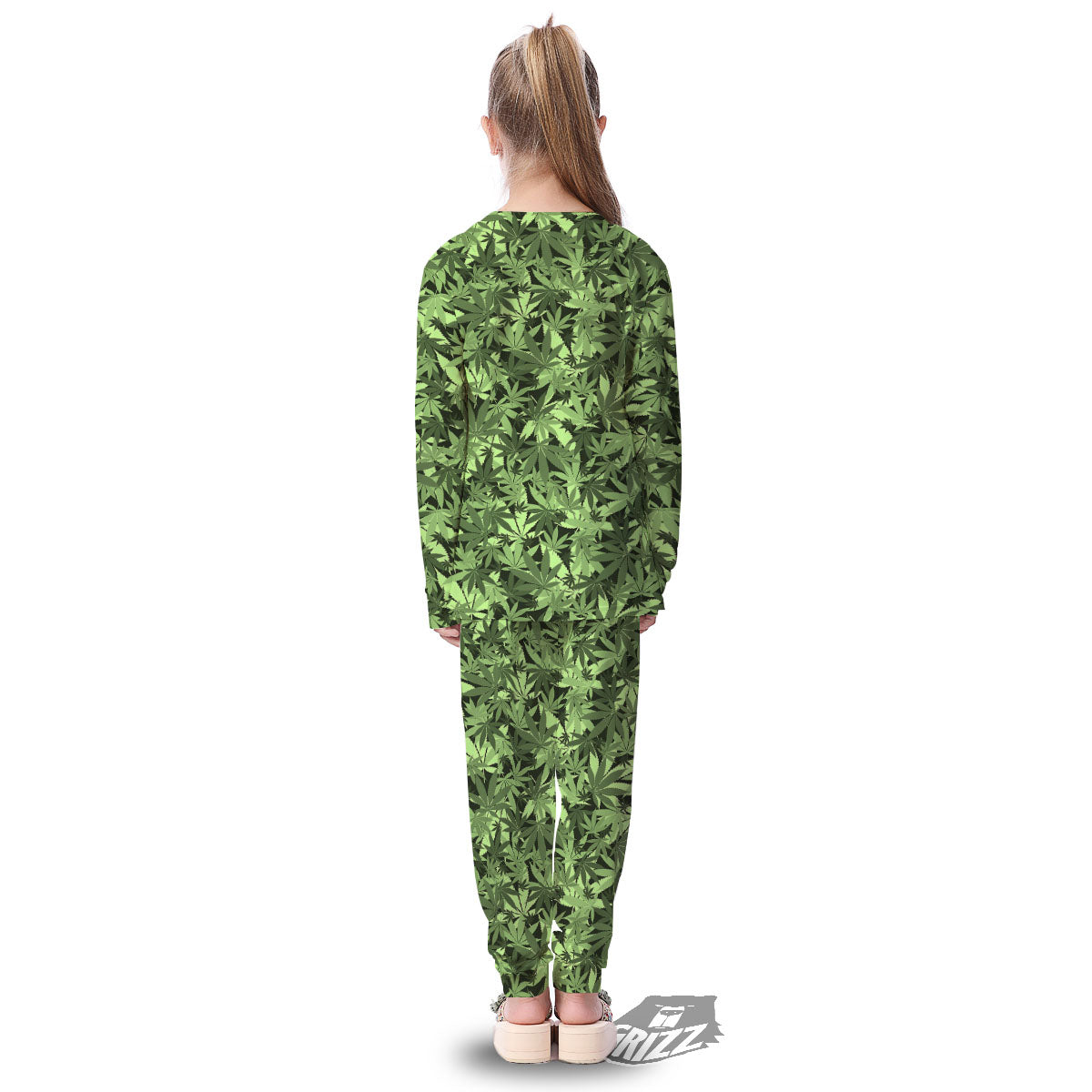 Cannabis Leaf Green Print Pattern Kid's Pajamas-grizzshop