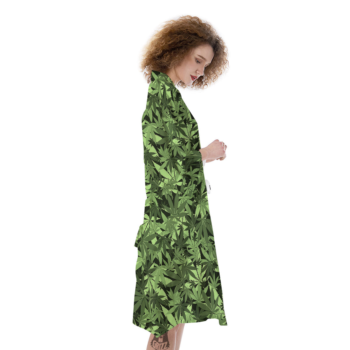 Cannabis Leaf Green Print Pattern Kimono-grizzshop
