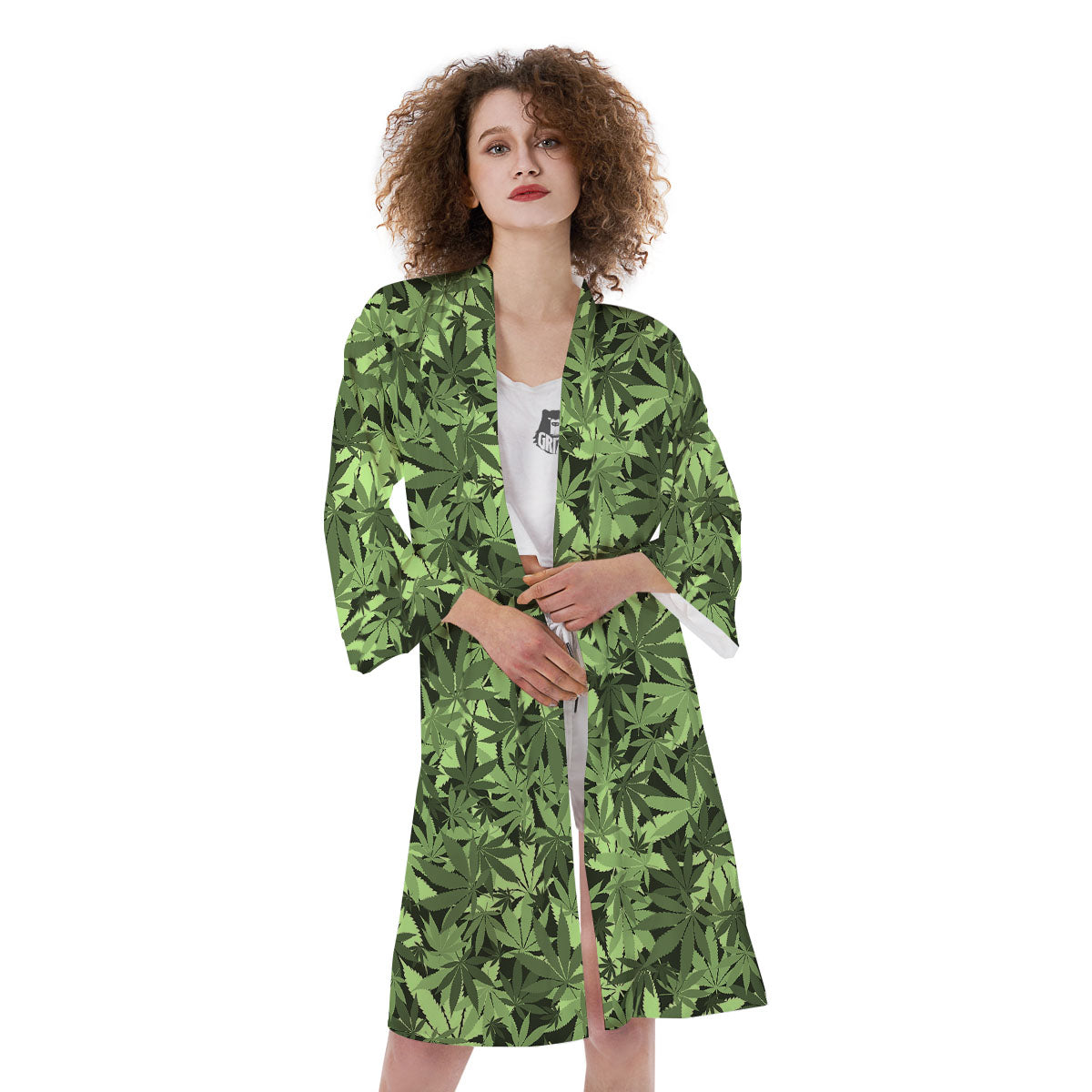Cannabis Leaf Green Print Pattern Kimono-grizzshop