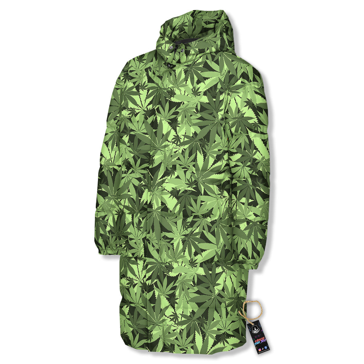 Cannabis Leaf Green Print Pattern Long Down Jacket-grizzshop