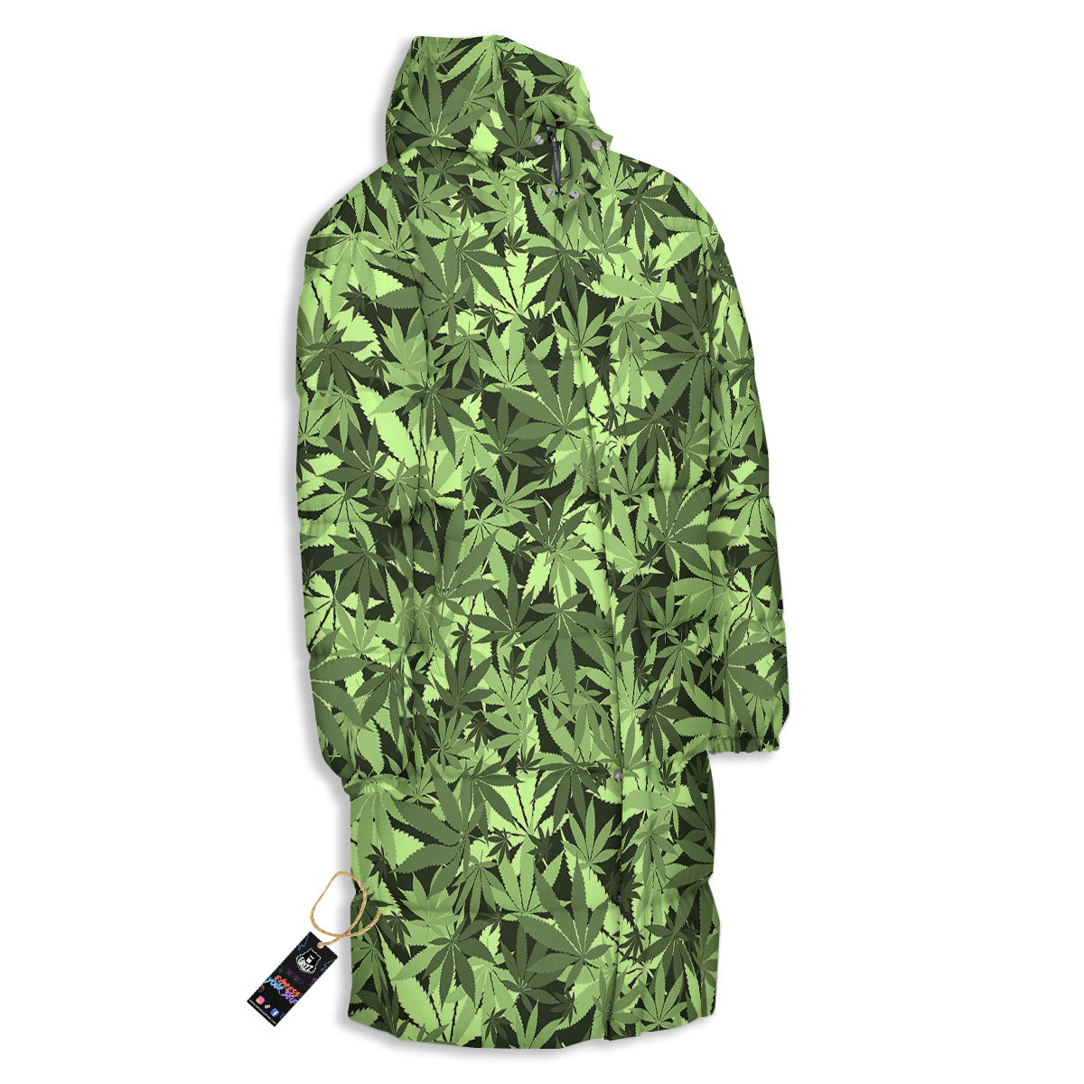 Cannabis Leaf Green Print Pattern Long Down Jacket-grizzshop