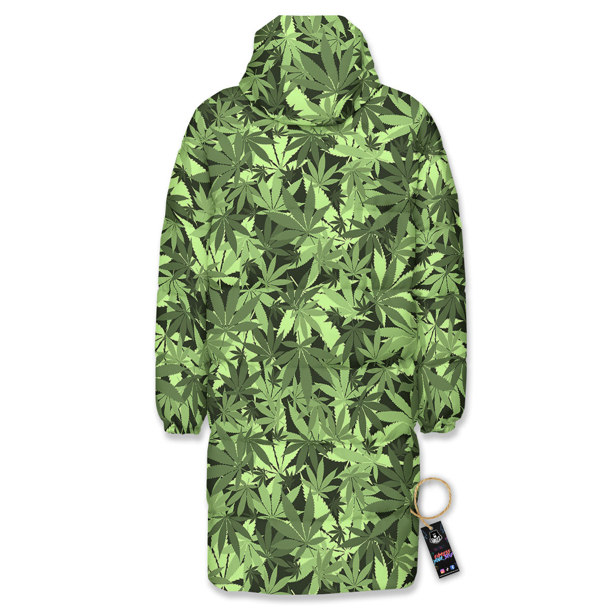Cannabis Leaf Green Print Pattern Long Down Jacket-grizzshop