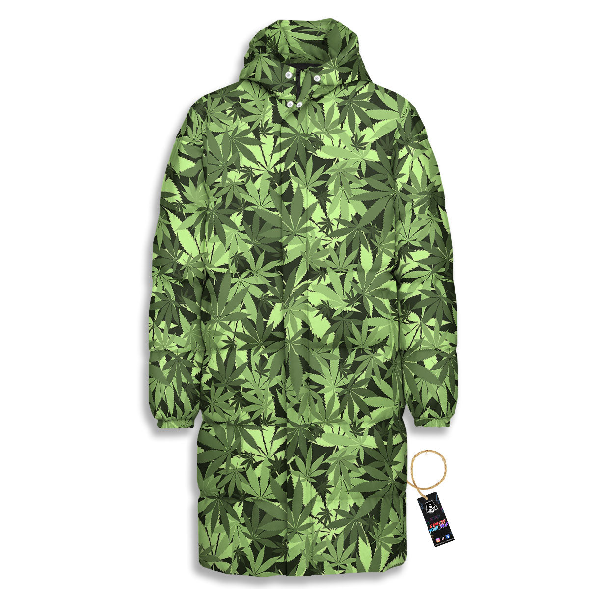 Cannabis Leaf Green Print Pattern Long Down Jacket-grizzshop
