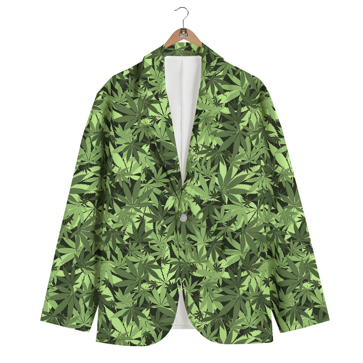 Cannabis Leaf Green Print Pattern Men's Blazer-grizzshop