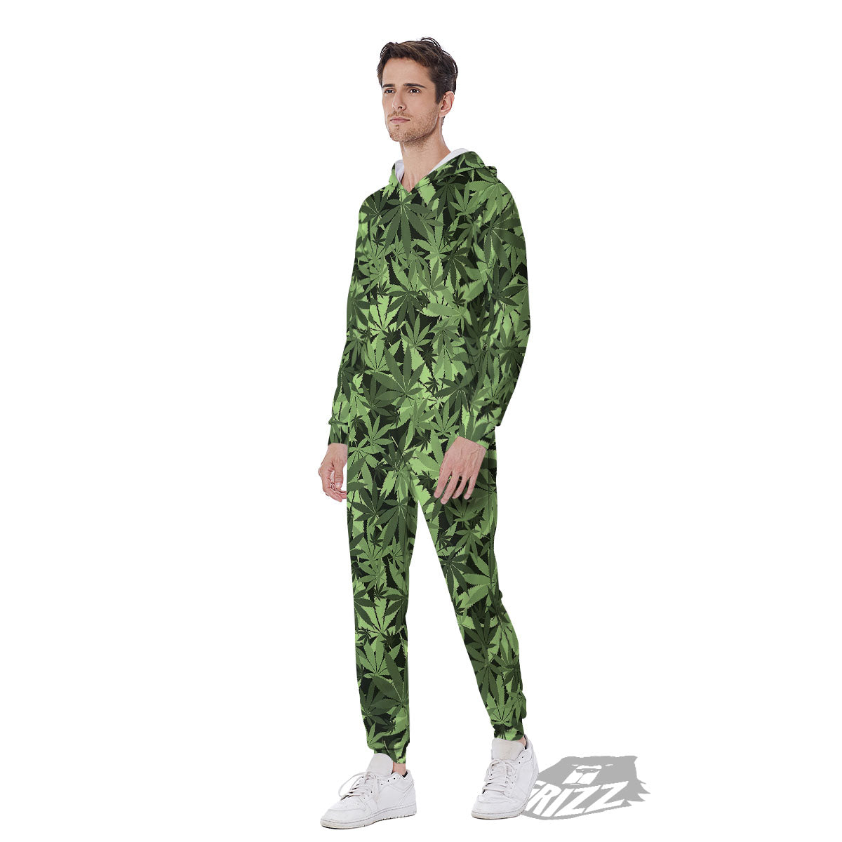 Cannabis Leaf Green Print Pattern Men's Jumpsuit-grizzshop