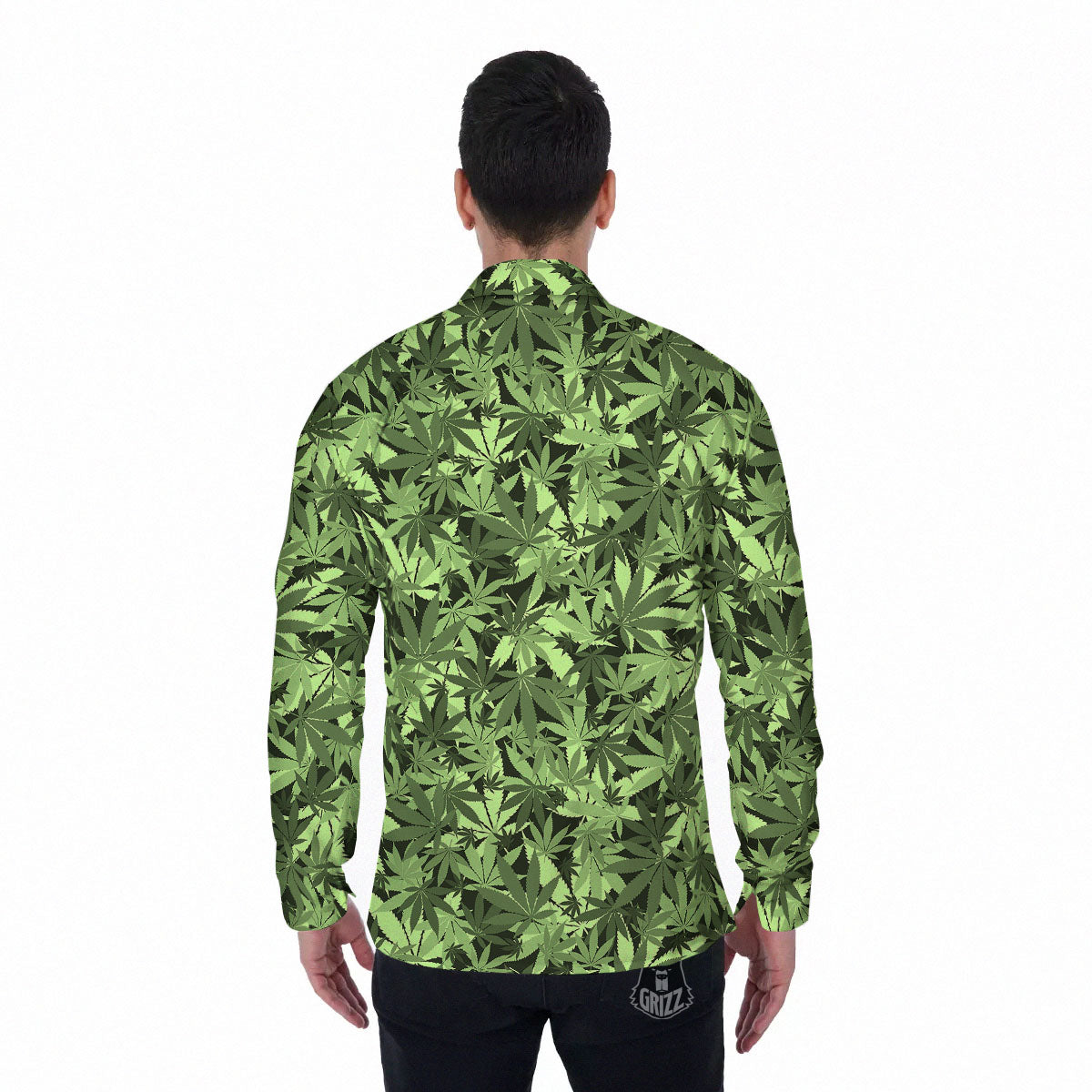 Cannabis Leaf Green Print Pattern Men's Long Sleeve Shirts-grizzshop