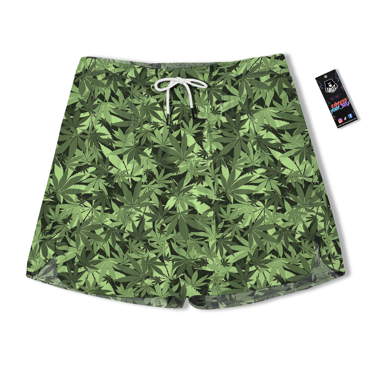 Cannabis Leaf Green Print Pattern Men's Running Shorts-grizzshop