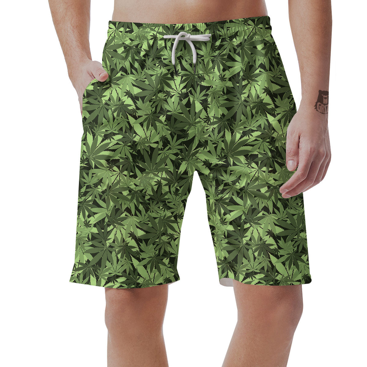 Cannabis Leaf Green Print Pattern Men's Shorts-grizzshop