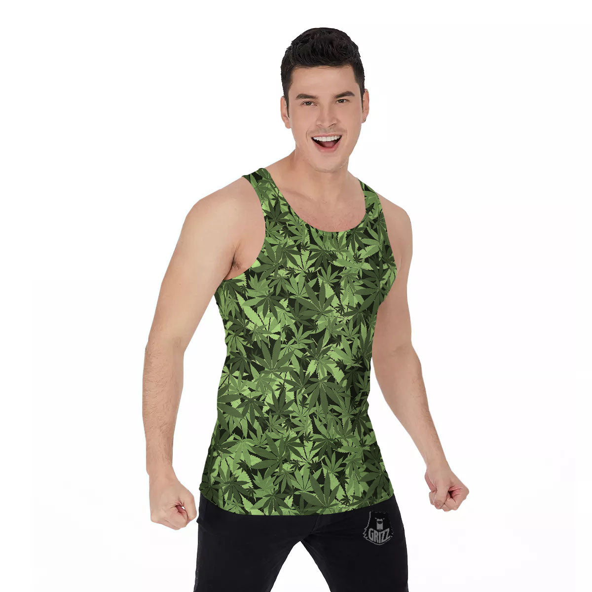 Cannabis Leaf Green Print Pattern Men's Tank Top-grizzshop