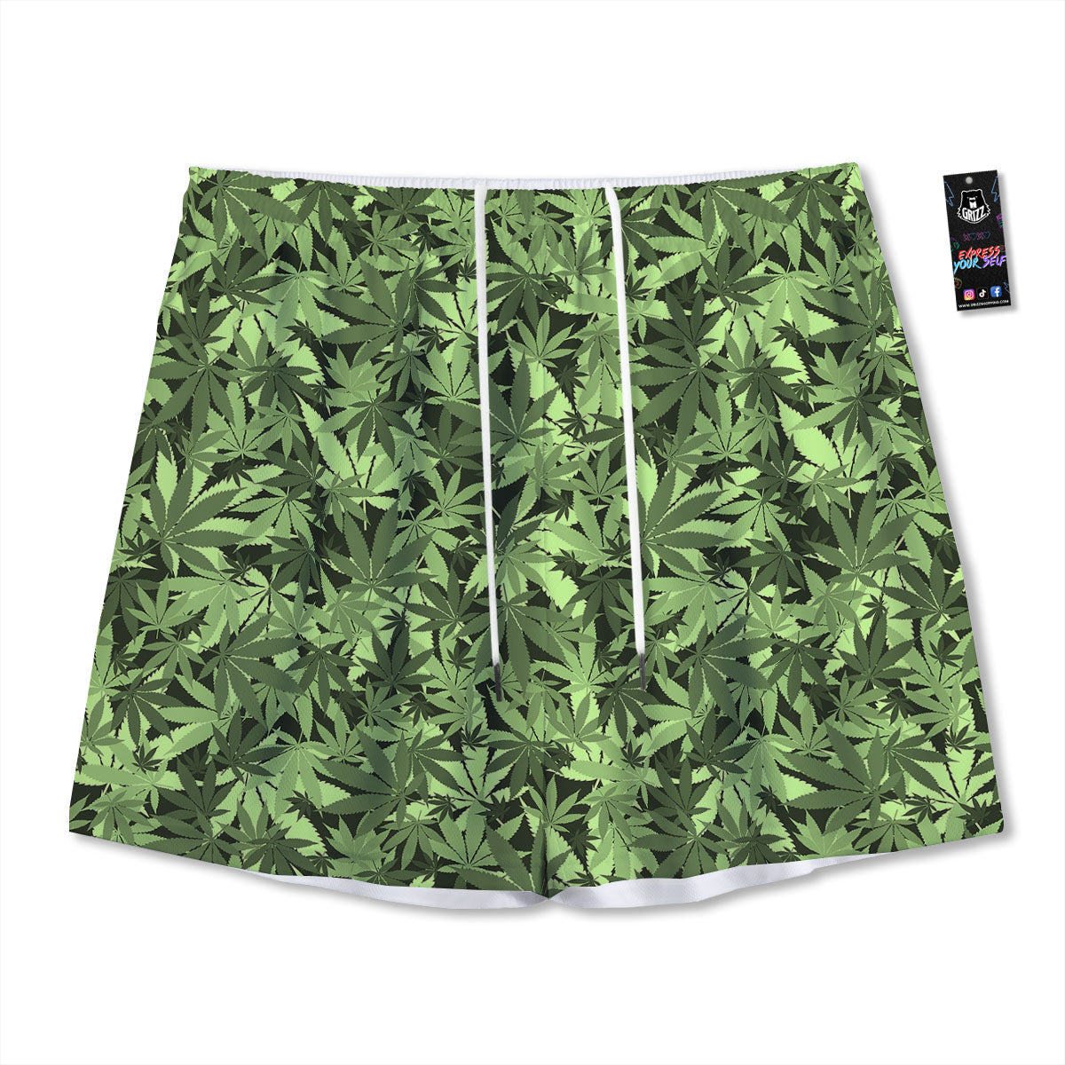 Cannabis Leaf Green Print Pattern Mesh Shorts