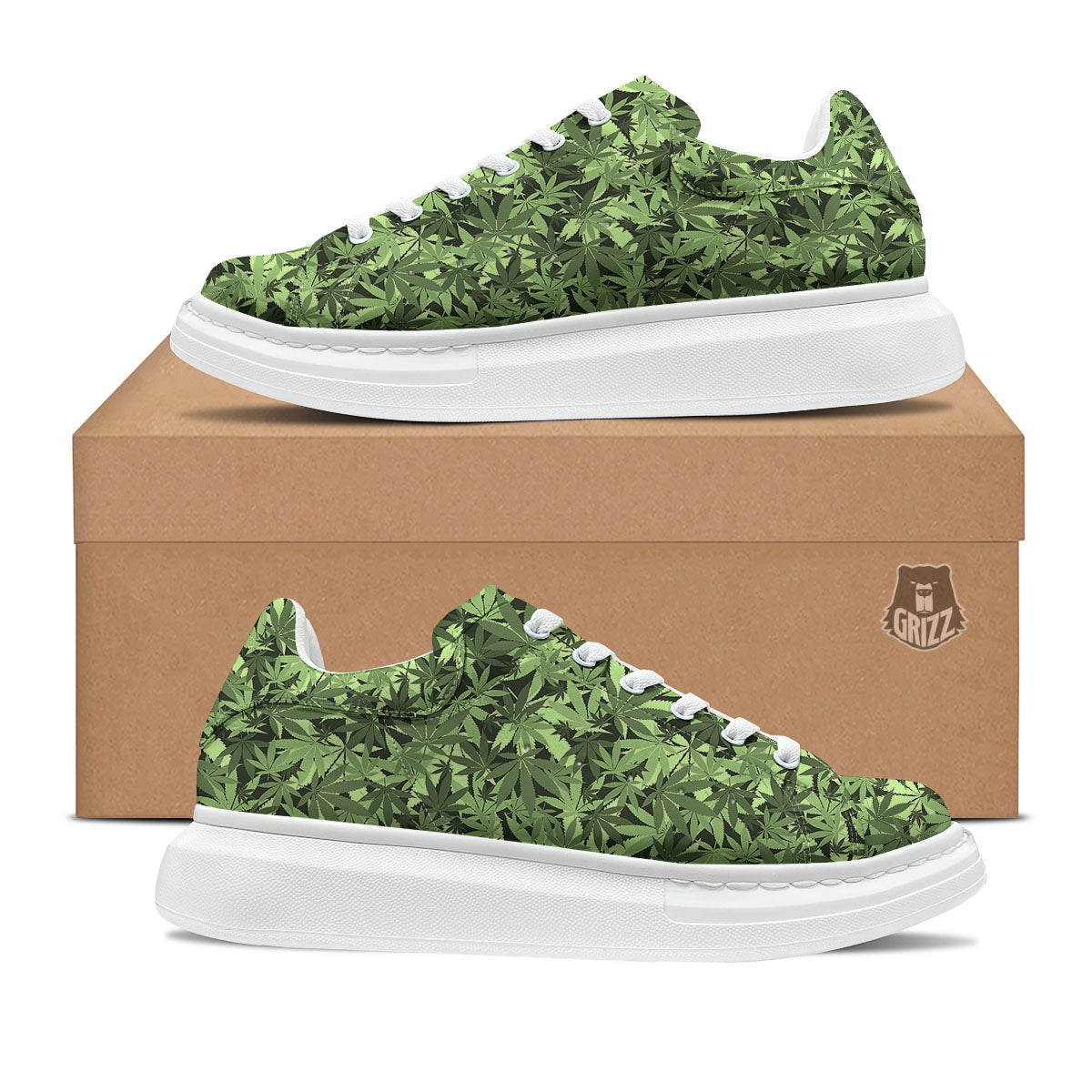 Cannabis Leaf Green Print Pattern Platform Shoes-grizzshop