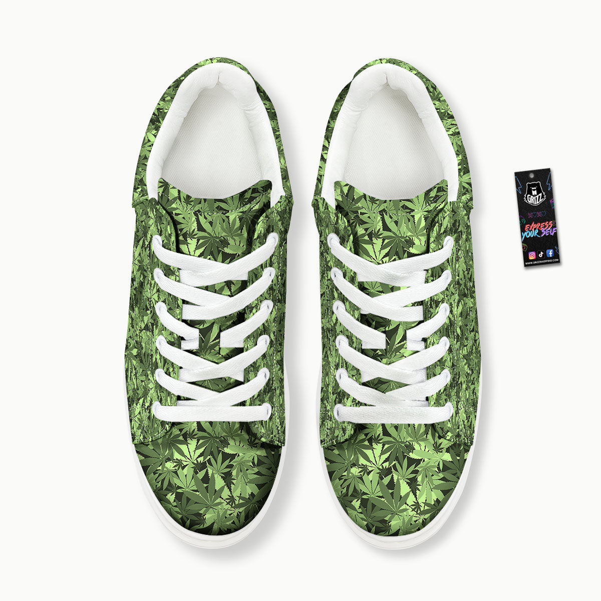Cannabis Leaf Green Print Pattern Platform Shoes-grizzshop