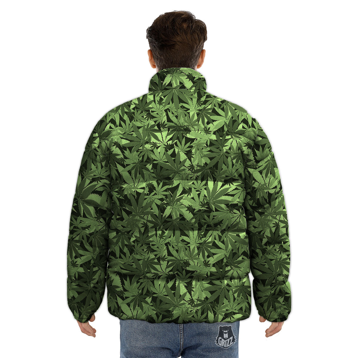 Cannabis Leaf Green Print Pattern Puffer Jacket-grizzshop
