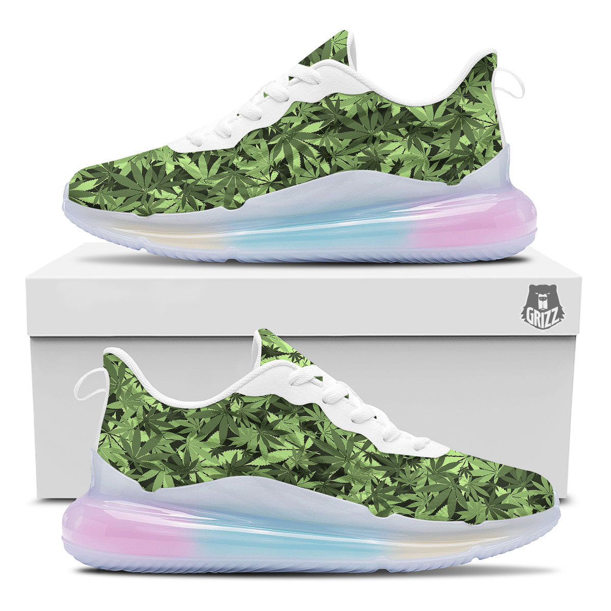 Cannabis Leaf Green Print Pattern Running Sneakers-grizzshop