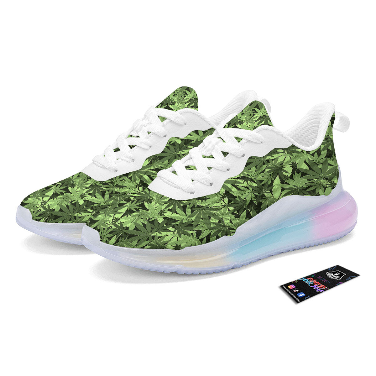Cannabis Leaf Green Print Pattern Running Sneakers-grizzshop