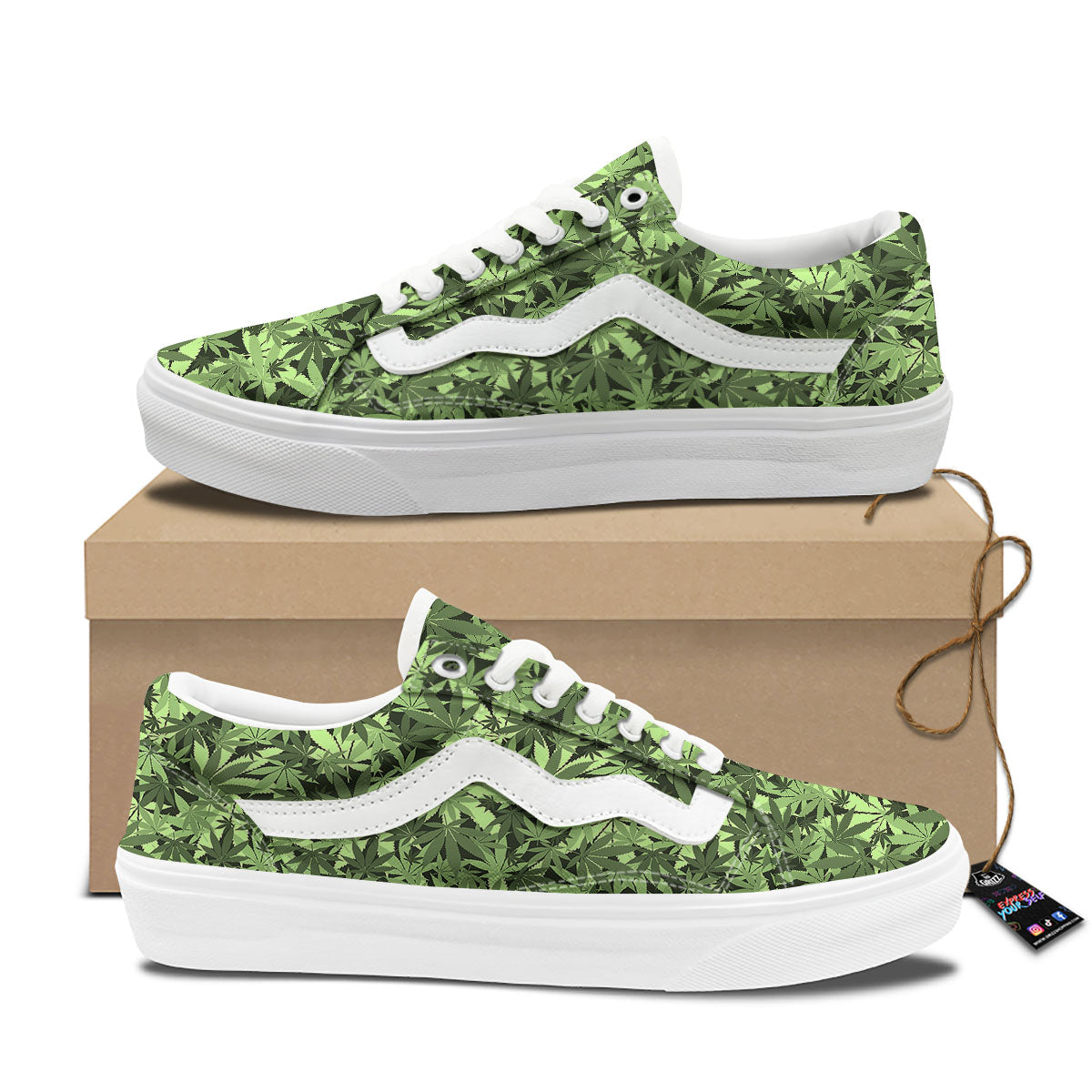 Cannabis Leaf Green Print Pattern Skate Shoes-grizzshop