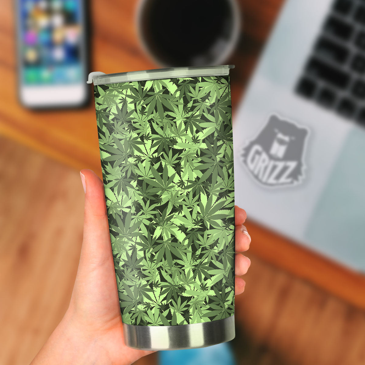 Cannabis Leaf Green Print Pattern Tumbler-grizzshop